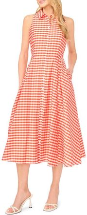 Ted Baker Demeter Sleeveless Gingham Midi Dress in Fire Orange at Nordstrom, Size 10