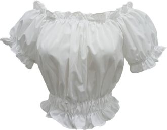 Grebrafan Womens Renaissance Peasant Blouse Off Shoulder Puff Sleeve Tops (UK(14-16) 2XL, White)