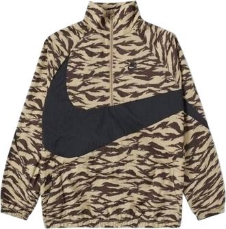 Nike Mens Swoosh Half Zip Windrunner Jacket In Khaki Camo