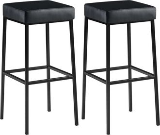 Clp Set de 2 taburetes de bar con reposapi&eacute;s en simil cuero negro