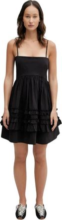 Ganni Mini Frill Jurk - Dames - Korte kleedjes - Zwart - S - Katoen - Kleedjes