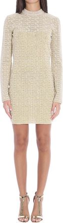 Balmain Beige Crew Neck Mini Dress