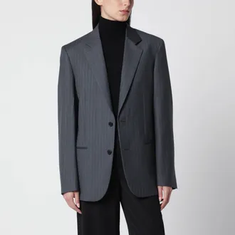 Gucci Giacca in lana gessata grigio/azzurro