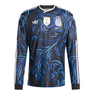 adidas Argentina 26 Away Authentic Long Sleeve Jersey Asia Sizing Black Lucid Blue Blue Burst KB0643