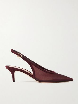 Gianvito Rossi Décolleté Slingback In Mesh Con Finiture In Camoscio 55 - Bordeaux