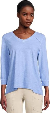 Elliott Lauren Womens Elliott Lauren Top Blue Enzyme Wash Jersey 3/4 Sleeve V-Neck GBO521