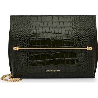 Strathberry Stylist Croc Embossed Leather Clutch in Forest at Nordstrom