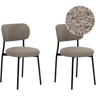 Beliani Beliani - Conjunto De 2 Sillas Modernas Asientos Tapizados Boucl&eacute; Patas De Metal Para Comedor Cocina Gris Pardo Casey