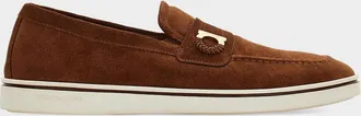 Ferragamo Men & apos;s Suede Boat Shoe Loafers with Gancini