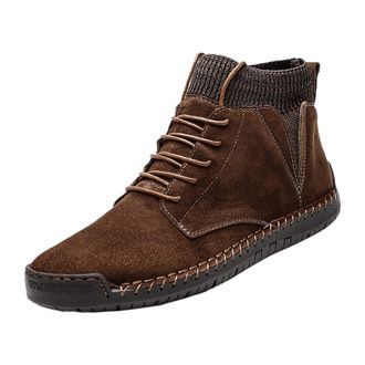 Generic Suede High Top Trainers for Men, Men Suede Ankle Shoes Fashion Slip-Resistance Flat Walking Shoes Stylish Outdoor Lace Up Sports Trainers Casual Comft