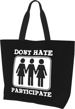AOOEDM DonT Hate Participate Threesome Ladies Canvas Tote Reusable Shopping Bag