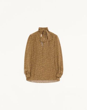 Valentino Crepe De Chine Shirt With Fauve &Eacute;clat Micromacula Print Wo