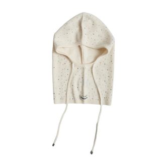 Pinko Hats, female, White, Size: ONE SIZE White Knit Balaclava with Rhinestones