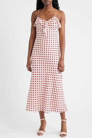 Lucy Paris Greer Ruffle Detail Polka Dot Slip Dress in Cream Red at Nordstrom, Size X-Small