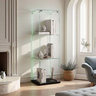 OEM Vitrina De Vidrio, 3 Estantes, Led, Armario De Presentaci&oacute;n Para Sal&oacute;n, Para Colecci&oacute;n, Contempor&aacute;neo, 123 X 39 X 35cm, Negro