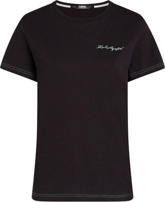 Karl Lagerfeld Signature logo-embroidered T-shirt - women - Organic Cotton - S - Black