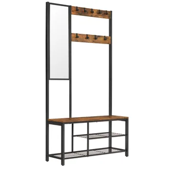 OEM Vasagle Appendiabiti, Mobile Ingresso Con Ganci, Specchio, Panca Scarpiera E Ripiani, 36 X 98 X 185 Cm, Corridoio Camera Da Letto Salotto, Marrone Vin