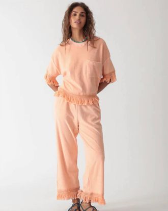 Electric & Rose Ibiza Fringe Pants In Apricot