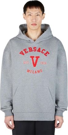 Versace Varsity Logo Patch Hoodie - Heren - Hoodies - Grijs - L - Katoen - Hoodies & sweatvesten