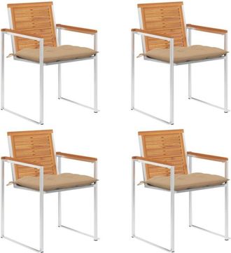 vidaXL Sillas De Jard&iacute;n Y Cojines 4 Unidades Madera Maciza De Acacia Vidaxl