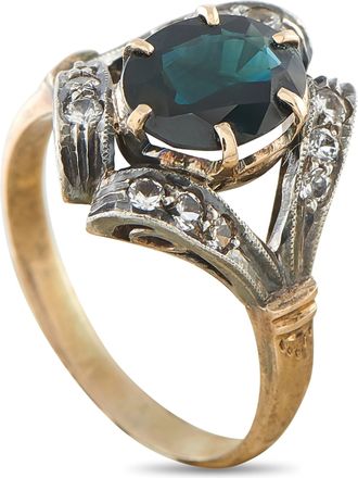 Luxury Bazaar 14K Rose Gold and Silver 0.15ct Diamond Sapphire Antique Ring MF18-072826
