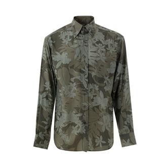 Tom Ford Green Lyocell Pattern Mens Shirt