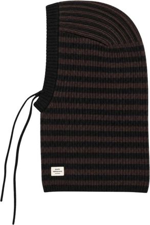 Mads Norgaard Tosca Balando Balaclava Stripe - Dames - Hoeden - Zwart - ONE Size - Wol - Accessoires