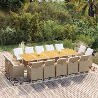 vidaXL Set Comedor De Jard&iacute;n 15 Pzas Con Cojines Rat&aacute;n Sint&eacute;tico Beige Vidaxl