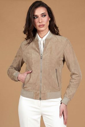 D'Arienzo Bomber in pelle camoscio colore sabbia collo banana DArienzo, Seleziona Taglia XXL, Colore Beige