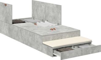 vidaXL Cama Con Almacenamiento Gris Concreto 236.5 X 100 X 31.5 Cm Vidaxl