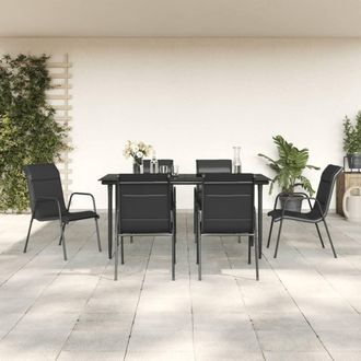 vidaXL Juego De Comedor Para Jard&iacute;n 7 Piezas Acero Y Textilene Negro Vidaxl