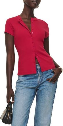 Reformation Raelynn Button Front Organic Cotton Knit Top in Lipstick at Nordstrom, Size X-Large