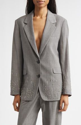 Golden Goose Crystal Embellished Prince of Wales Check Oversize Virgin Wool Blazer in Grey Shades at Nordstrom, Size 4 Us
