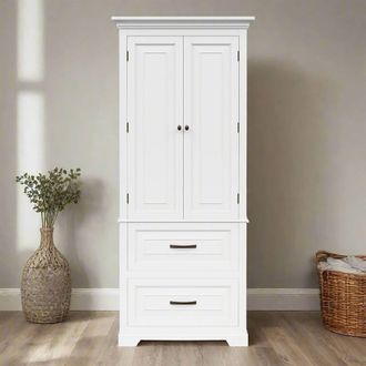 Teamson Home Tall Linen Tower Cabinet with 2 Doors, 2 Drawers & Shelves in White