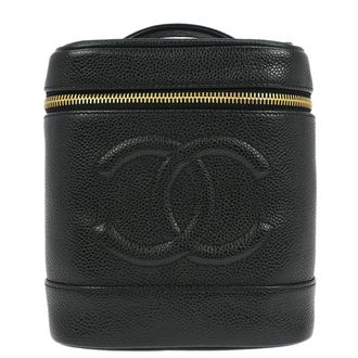 Chanel Vintage Timeless Cosmetic Case Caviar Black Leather Handbag (Pre-Owned)