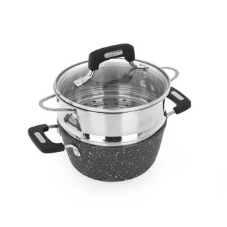KASANOVA Casseruola 16 cm con vaporiera e coperchio New Petra Dark