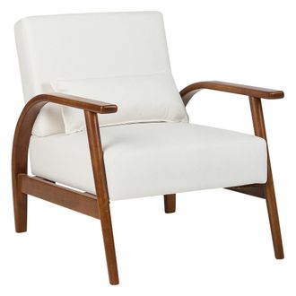 Beliani Sill&oacute;n Fabricado En Piel Sint&eacute;tica De Estilo Retro Con Reposabrazos Y Patas De Madera Color Blanco Crema Skara