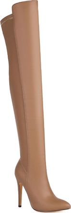 Generic Womens PU Leather Over The Knee Boots with Side Zipper Pointed Toe Thigh High Boots Stiletto High Heel Long Boot,Brown,8.5 UK