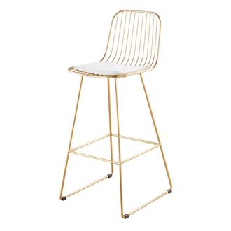 Maisons du monde Taburete alto de 76 cm de acero dorado y coj&iacute;n blanco, dise&ntilde;o chic