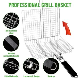 OEM Cesta Port&aacute;til Para Barbacoa, Cesta Para Barbacoa De Exterior, Con Asa Extra&iacute;ble, Fabricada En Acero Inoxidable, Apta Para Pollo, Pescado, Verduras, E