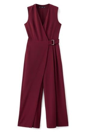 Mango Belt Wrap Sleeveless Jumpsuit in Wine at Nordstrom Rack, Size X-Large