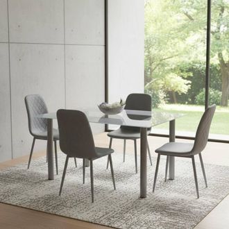 Kosy Koala Grey Glass Dining Table Set With 4 Chairs Kitchen Dining Furniture