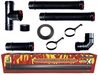 MBM Kit Md0 Tubi Canna Fumaria Stufa Pellet Dn 80 Tubo Acciaio Smaltato Nero Ce