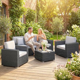 OUTSUNNY Rattan Garden Furniture Set with Wide Armrests, Cushions, Dark Grey