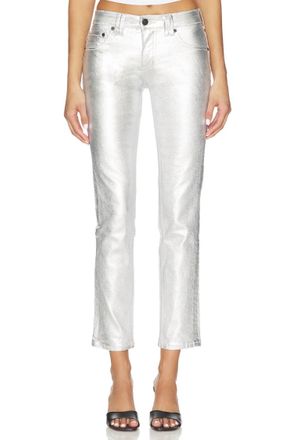 Free People Oracle Metallic Low-Rise Slim Straight Jeans In Divine