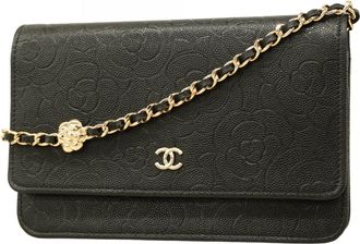 Chanel Black Grained Calfskin Chain/Shoulder Wallet (Pre-Owned)