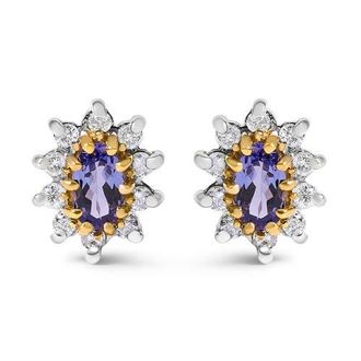 House of Brilliance 14K Yellow Gold 1/4 Cttw Diamond andTanzanite Halo Stud Earrings at Nordstrom