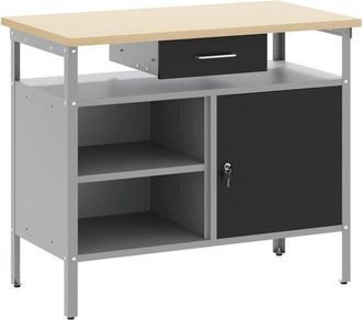 vidaXL Vidaxl Banco De Trabajo Puerta Con Cerradura Acero Negro 100x55x85 Cm