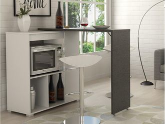 Vente-Unique Mobile bar girevole Bianco e Calcestruzzo - SATURNE