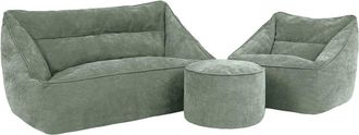 Icon Brand 3 pufs de chenilla: sofá, sillón y reposapiés redondo, verde salvia